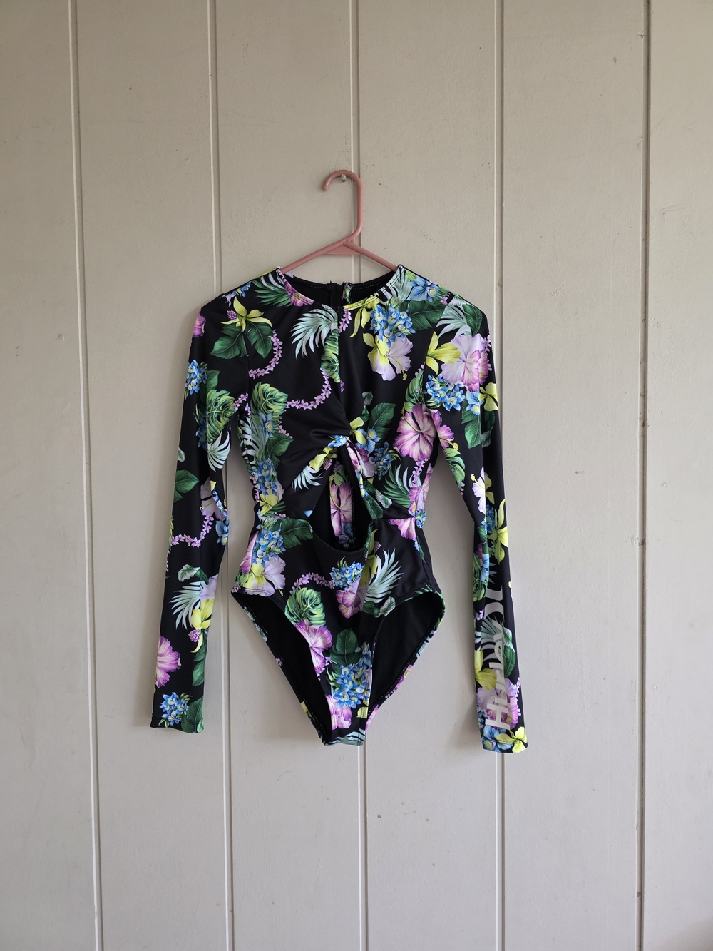 Hurley Rash Guard Swim Suit One Peice Floral Small Long Sleeve